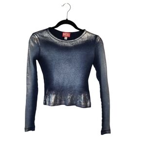 Diesel Fitted Long Sleeve Metalic Blue Top Size S
